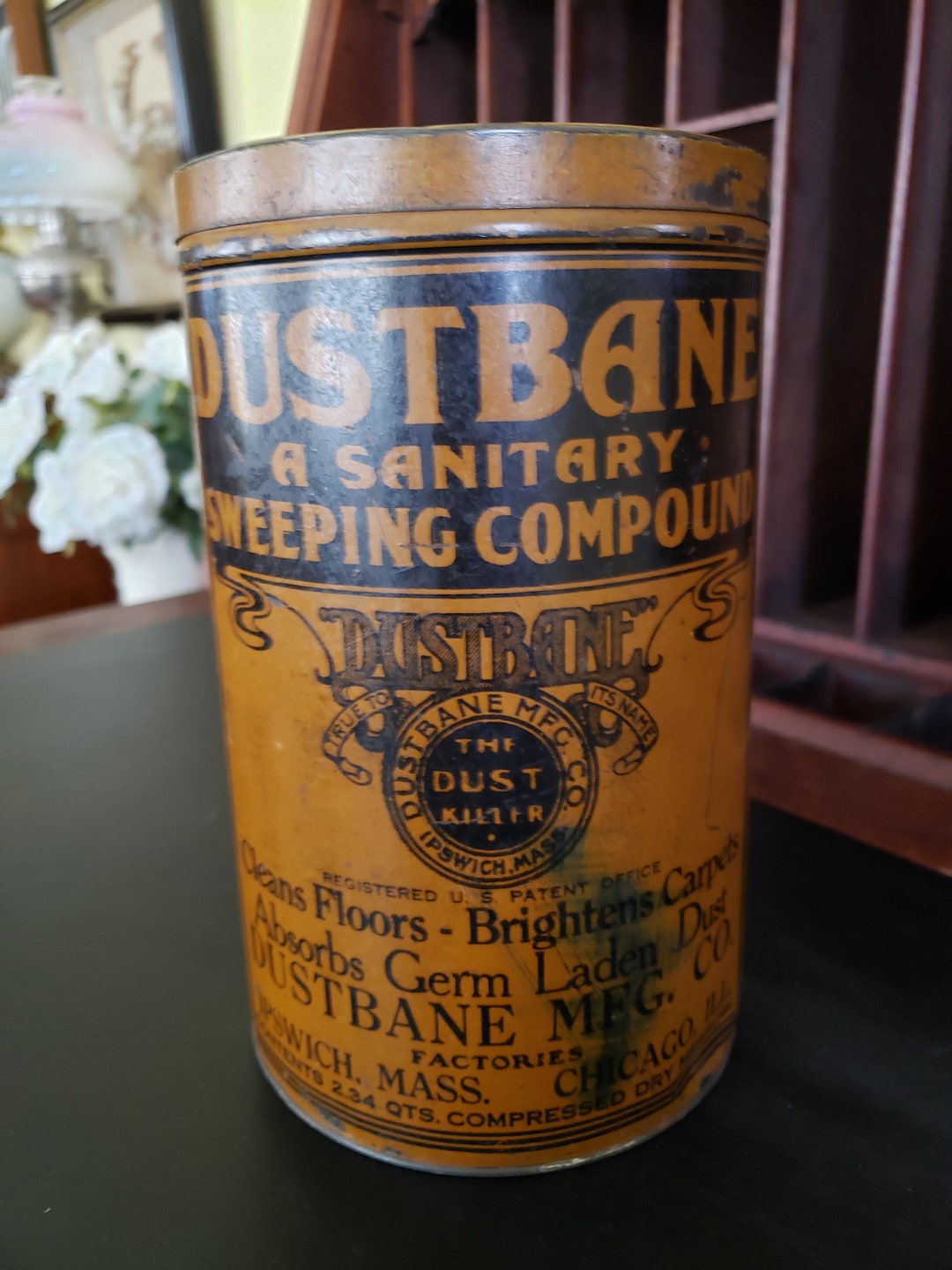 Antique Dustbane Can Circa 1913 Sanitary Sweeping Compound/ipswich Mass