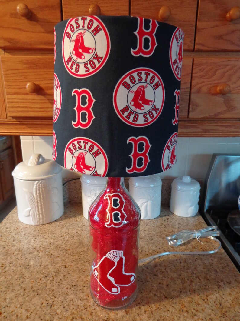 Sports Team Table Desk Lamp Hand Painted Boston Red Sox Logos Shade