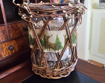 Hanging Basket Birch Log Candle Holder/Lamp