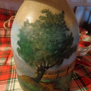 Antique Jug Hand-Painted Train and Scene Vintage Trains Shade/Country/Cabin/Rustic image 4