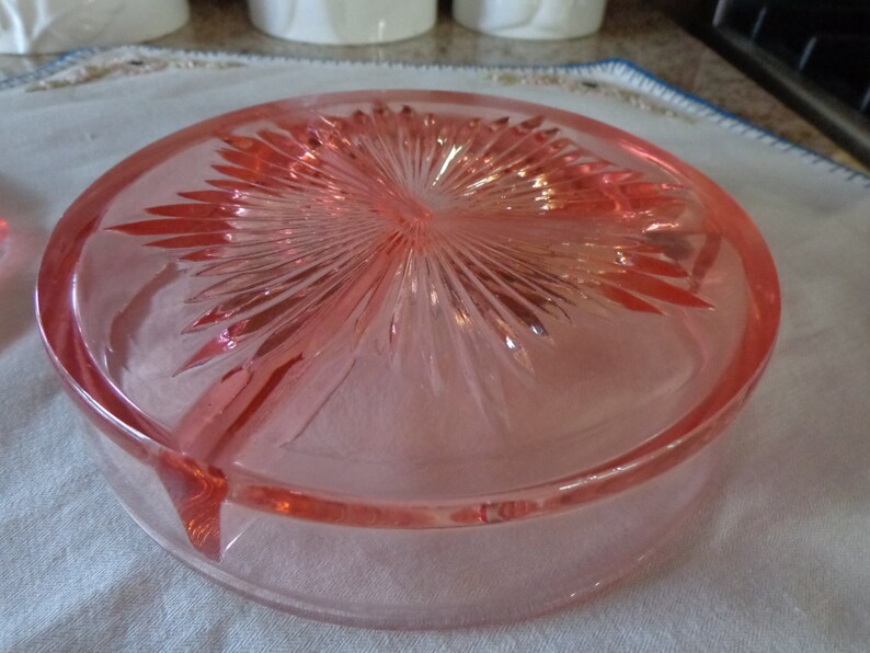 Peach Colored Depression Glass Divided Dish with Etched Etsy