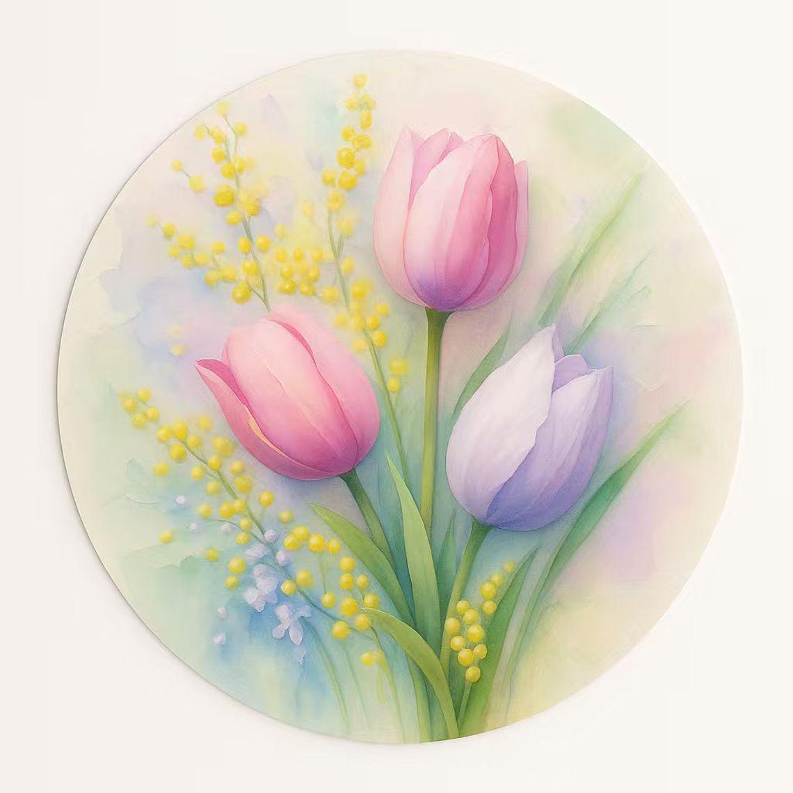 Placemat Set of 4 Pastel Floral – 15 Inch Round Placemat, Soft Pink ...