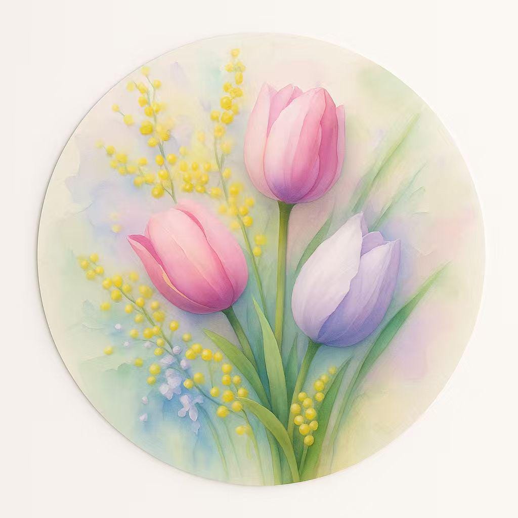 Placemat Set of 4 Pastel Floral – 15 Inch Round Placemat, Soft Pink ...