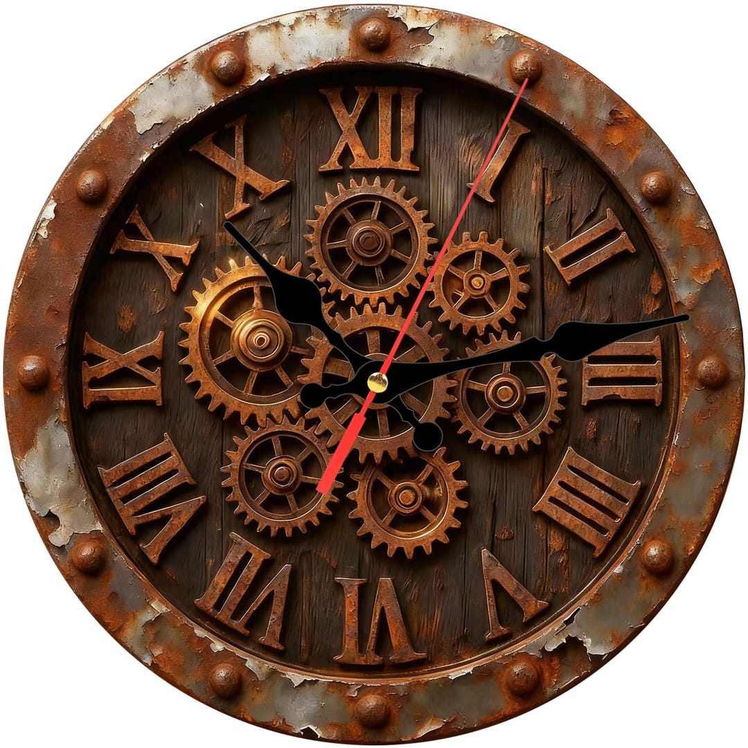 Wall Clock 10 Inch Wooden Silent Quartz Battery Operated Round Wall ...