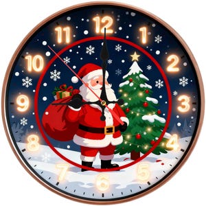 Christmas Santa Claus Wall Clock – Silent Wooden Round Clock – Christmas Home Decor Wall Clock – Santa Wall Art – Gift Clock – 10in