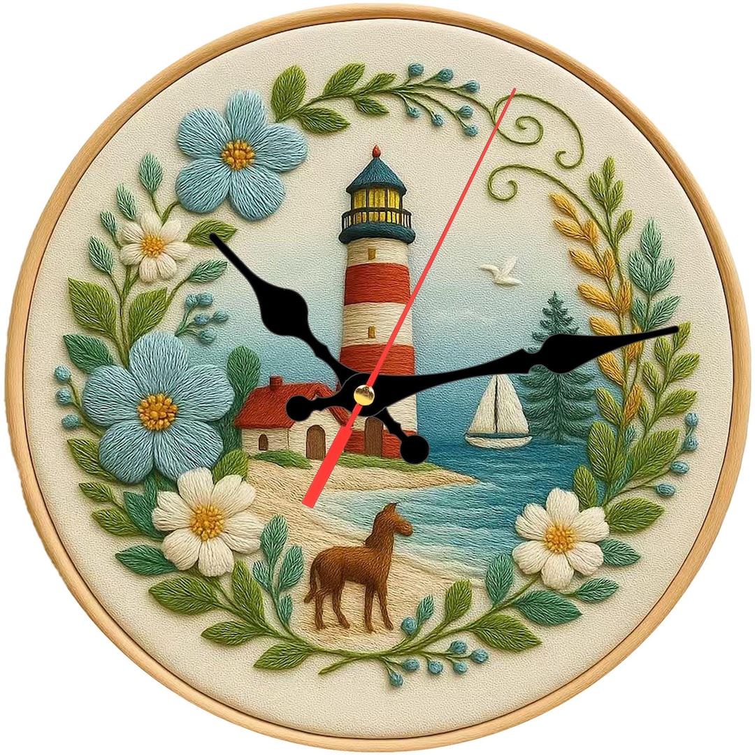Lighthouse Wall Clock 10 Inch – Silent Wooden Clock – Coastal Nautical ...