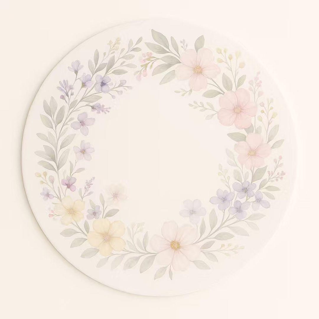 Placemat Set of 4 Pastel–15 Inch Round Placemat – Soft Floral Wreath ...
