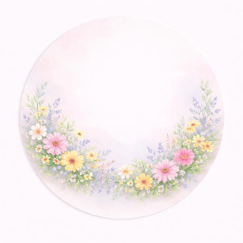 Placemat Set of 4 Pastel Floral – 15 Inch Round Placemat Soft Meadow ...