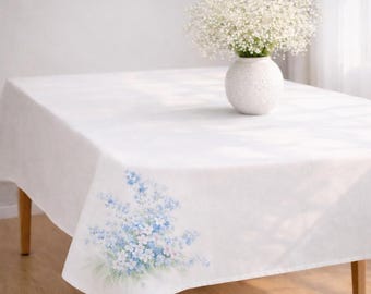 tablecloth – rectangular – 60x84 soft blue forget-me-not floral tablecloth – minimalist romantic table cover for calm everyday dining