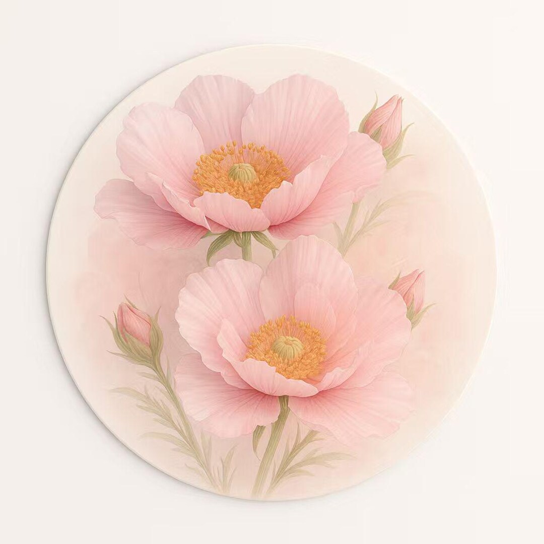 Placemat Set of 4 Pastel Floral – 15 Inch Round Placemat, Soft Pink ...