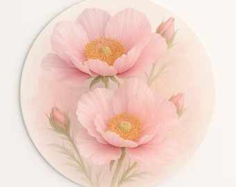placemat set of 4 pastel floral – 15 inch round placemat, Soft Pink Peony Watercolor Design, Romantic Elegant Everyday Dining Table Decor