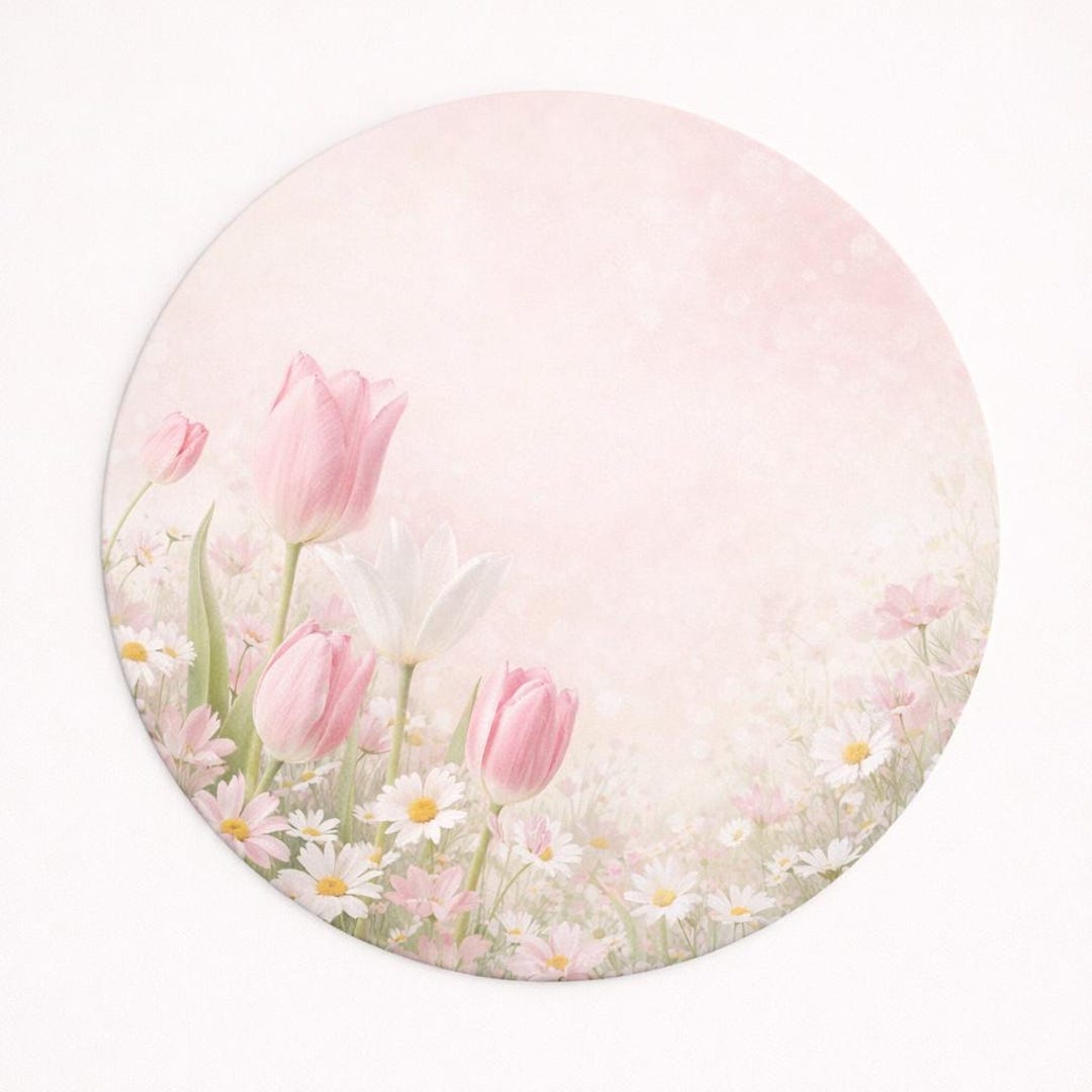 Placemat Set of 4 Pastel Floral – 15 Inch Round Placemat – Soft Pink ...