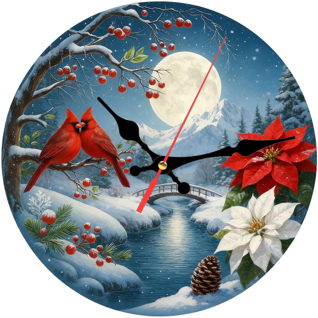 Cardinal Birds Acrylic Wall Clock – 10 Inch Round Silent Quartz Design ...