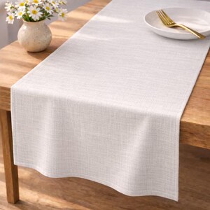 Faux Linen Table Runner  72  Inch Minimal Linen Texture | Simple Farmhouse Style for Dining Table and Kitchen Decor
