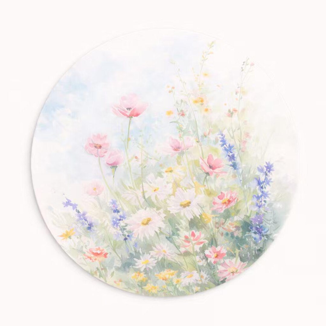 Placemat Set of 4 Pastel Meadow Floral – 15 Inch Round Placemat – Soft ...