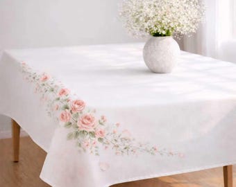 tablecloth rectangular60x84softromantic rose tablecloth elegant pink floral tablecloth calm everyday dining table decor for kitchen and home