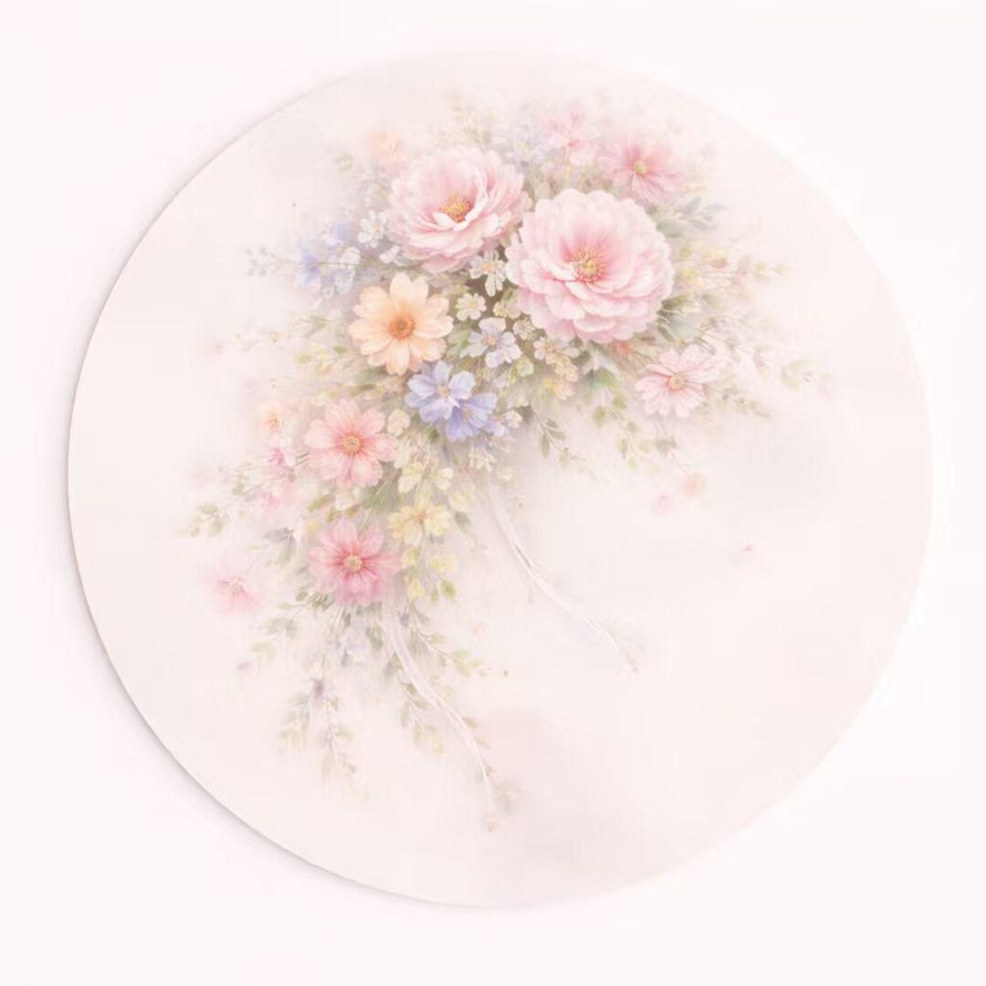 Placemat Set of 4 Pastel Floral – 15 Inch Round Watercolor Bouquet ...