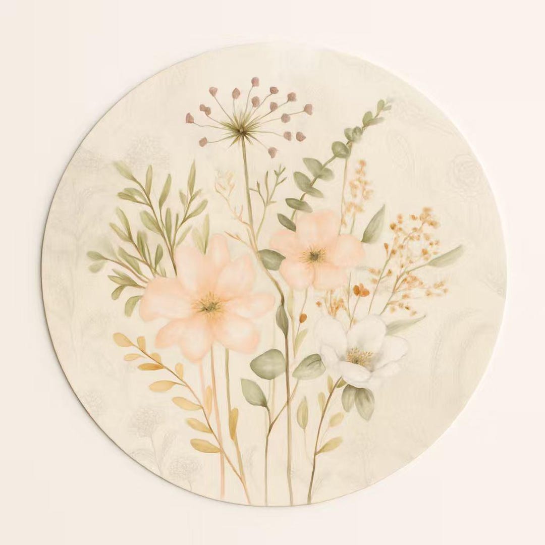 Placemat Set of 4 – 15 Inch Round – Pastel Floral Botanical Art – Soft ...