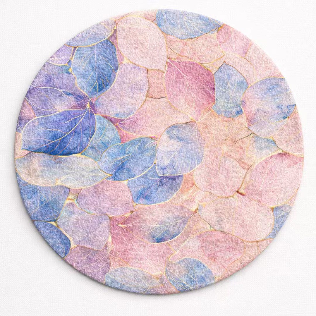 Placemat Set of 4 – 15 Inch Round –pastel Blue Pink Leaf Placemats ...