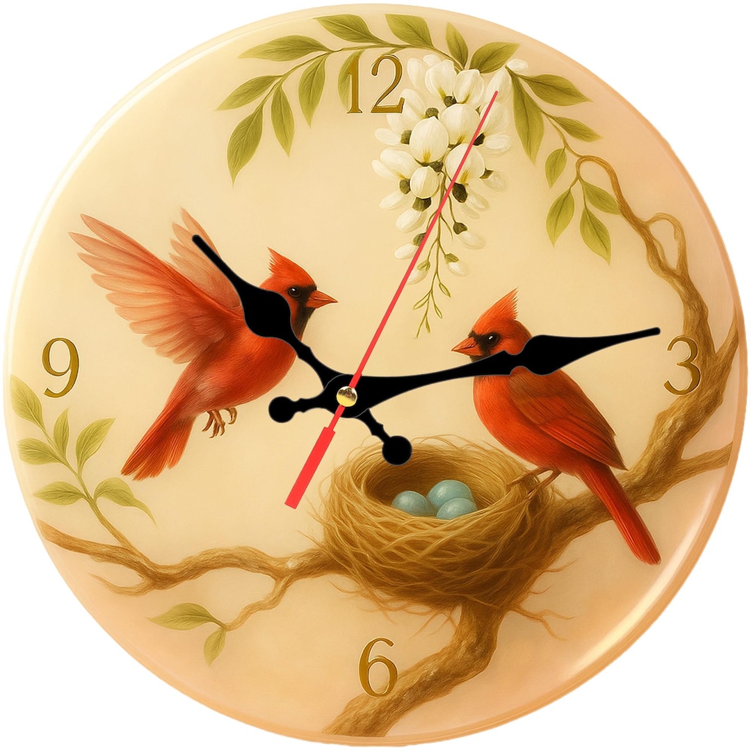 Acrylic Wall Clock 10 Inch Cardinal Bird Wall Art Clock Silent Quartz ...