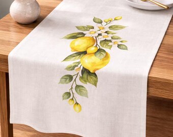 Table Runner 72 Inch Lemon Botanical Faux Linen Dining Table Decor Farmhouse Kitchen Tablescape Soft Lightweight Linen-Like Fabric Runner