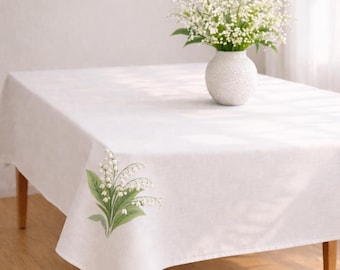 tablecloth – rectangular – 60x84 soft lily of the valley floral tablecloth – minimalist romantic table cover for calm everyday dining