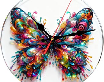 Butterfly Wall Clock – Blue Wall Clock – Acrylic Wall Clock – Silent Wall Clock – Home Decor Clock – Gift Wall Clock – 10 Inch Wall Clock