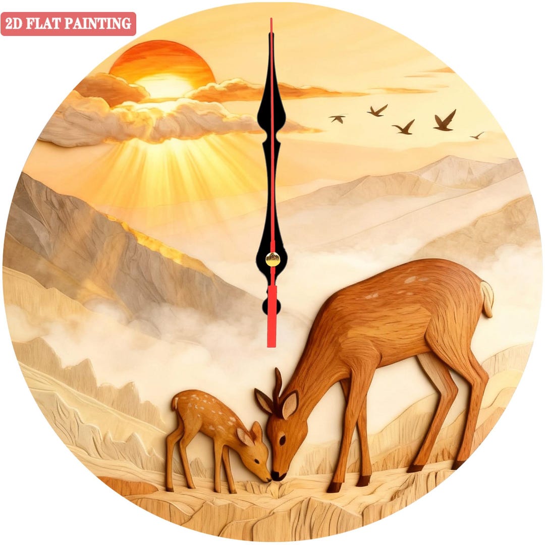 Deer Family Love Wooden Wall Clock – 10 Inch Round Wood Wall Decor ...