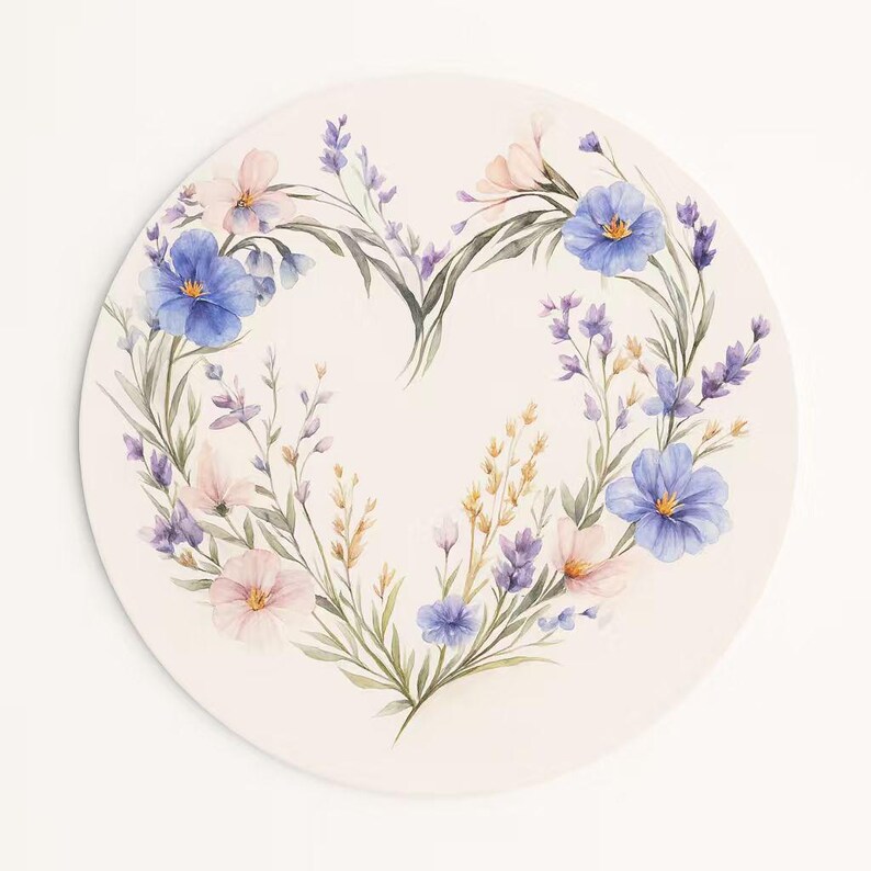Placemat Set of 4 Pastel – 15 Inch Round Placemat – Heart Floral ...