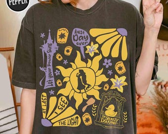 Disney verstrickt Rapunzel Boho Groovy Floral Shirt, das kuschelige Entlein T-Shirt, Flynn Rider lassen Sie Ihre Kraft am besten leuchten, Disney Girl Trip