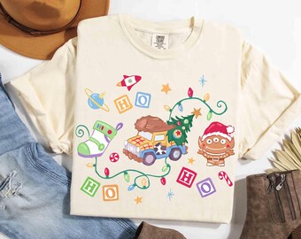 Comfort Colors® Disney Pixar Toy Story Christmas Hohoho Shirt, Woody Buzz Lightyear Rex Xmas Light Tee, Disneyland Family Holiday Trip Gifts