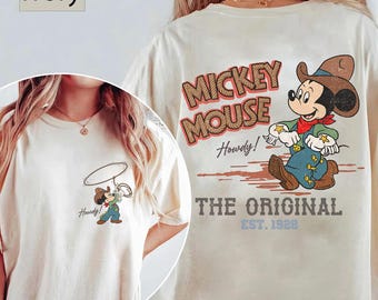 Two Sided Retro Mickey Mouse Cowboy Howdy The Original Shirt, Disney Western Cowboy Cowgirl Tee, Disneyland Family Matching T-Shirt