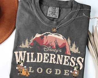 Maglietta vintage Disney Mickey & Minnie Wilderness Lodge con orsetto, maglietta retrò da campeggio Disney Comfort Colors, viaggio in famiglia a Disneyland, regali di compleanno