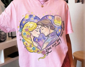 Disney verheddert euch, ihr seid mein neuer Traum Zitat Shirt, Rapunzel Prinzessin Flynn Rider Paar T-Shirt, Prinzessin Himmelslaternen T-Shirt, Corona königliches Emblem