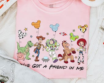 Pixar Toy Story Group met shirt Mickey Balloons, Disney Woody Buzz Lightyear Jessie Tee, You've Got a Friend in Me, Disneyland Family Trip