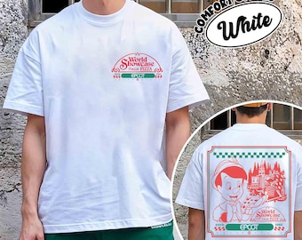 2-sided Showcase Italia Pizza EPCOT 1982 Shirt, Pinocchio Enjoys Pizza on the Italy Pavilion Tee, Epcot World Tour T-shirt, WDW Family Trip