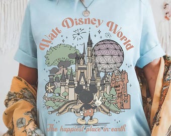 Retro Mickey Disneyworld Comfort Colors Shirt, Walt Disneyworld Shirt, Mickey & Friends Shirts The Happiest Place in earth, Disney 2026 Trip