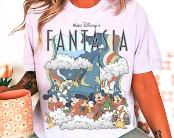 Vintage Walt Disneys Fantasia Micky Maus Shirt, Micky Zauberer T-Shirt, Disney Micky Zauberer und Besen T-Shirt, BTW Familie Passendes Reise Shirt