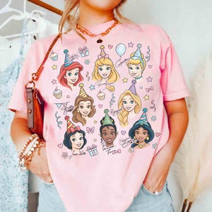 Comfort colors Disney Princess Signature Birthday Shirt, Belle Ariel Snow White Princess Birthday Present Gifts Tee, Disneyland Girls Trip image 5