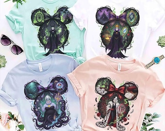 Comfort Colors ディズニーヴィランズキャラクターTシャツ、邪悪な女王クルエラ・デビル・アースラ・マレフィセントTシャツ、WDWディズニーランド家族旅行シャツ