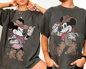 Camiseta retro Disney de Mickey y Minnie, vaquera, estilo vaquero, estilo Mickey del Salvaje Oeste, estilo western, viaje a Magic Kingdom, camiseta a juego de Disneyland.