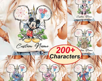 Customize All Disney Characters Shirt, Personalized Disney Mickey & Friends Stitch Pooh Matching Shirt, Disneyland Family Vacation Trip Tee
