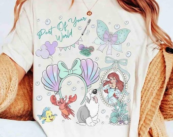 Coquette Bows Disney Ariel Princess Comfort Colors Shirt, The Little Mermaid Movie Tee, Mickey Balloon, Gift For Her, WDW Girl Trip Outfits