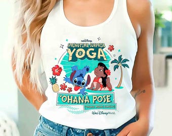 runDisney Springtime Surprise Yoga Ohana Pose 2026 Linne, Lilo & Stitch T-shirt, Disneys Hollywood Studios Stitch Runner 10K Halvmaraton