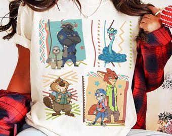 Retro 90er Jahre Disney Zootopia 2 Charaktere Gruppe Shirt, Judy Hopps Nick Wilde Gary De'Snake T-Shirt, Zootropolis, Disneyland Familie 2026 Reise Shirt