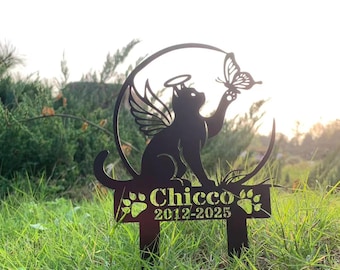 Garden Remembrance Stake, Cat Grave Markers, Personalized Cat Memorial Stake Metal Sign, Metal Cat Statue, Pet Cemetery Stake Cat Loss Gift