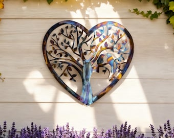 Wandbehang Herzschild Metallkunst, wärmefarbenes Metall Baum des Lebens Wandkunst, Dekor für Innen- und Außenbereich, Familienwanddekor, handgefertigtes Baumschild