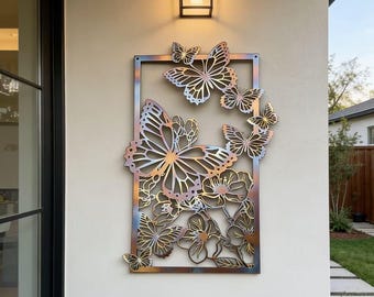 Entrance Wall Hanging, Butterfly Frame Decor, Unique Metal Art, Courtyard Butterfly Gardening Art, Butterfly Metal Hanging, Metal Art