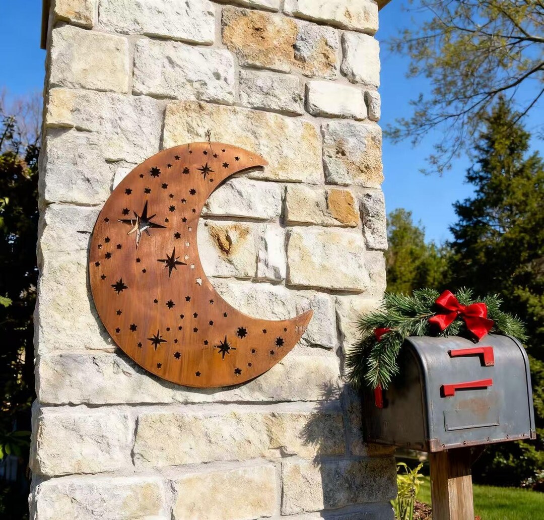 Metal Work Moon Rusty Metal Moon Wall Art, Metal Moon Sign, Rust Art Metal Wacky Moon ...