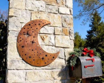Rusty Metal Moon Wall Art, Metal Moon Sign, Rust Art Metal Wacky Moon Wall Decor, Outside Garden Decor, Handmade Metal Moon, Bohemian Style